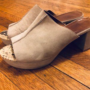 Free People Grey Suede Snakeskin Mules, Size 38